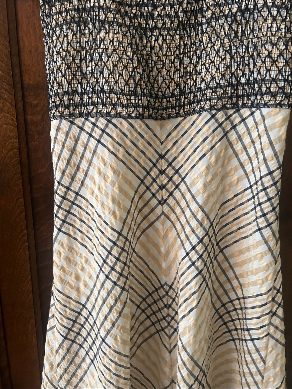 GANNI Smocked Sundress in Beige and Black Plaid - Picture 11 of 14